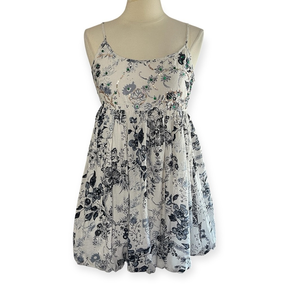 NWT KC CHAUDRY by RAGA Black & White Cotton Mini Dress Sequin Details, Large